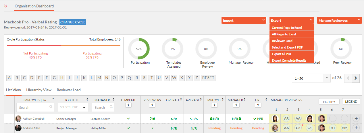 360 Org Dashboard Export