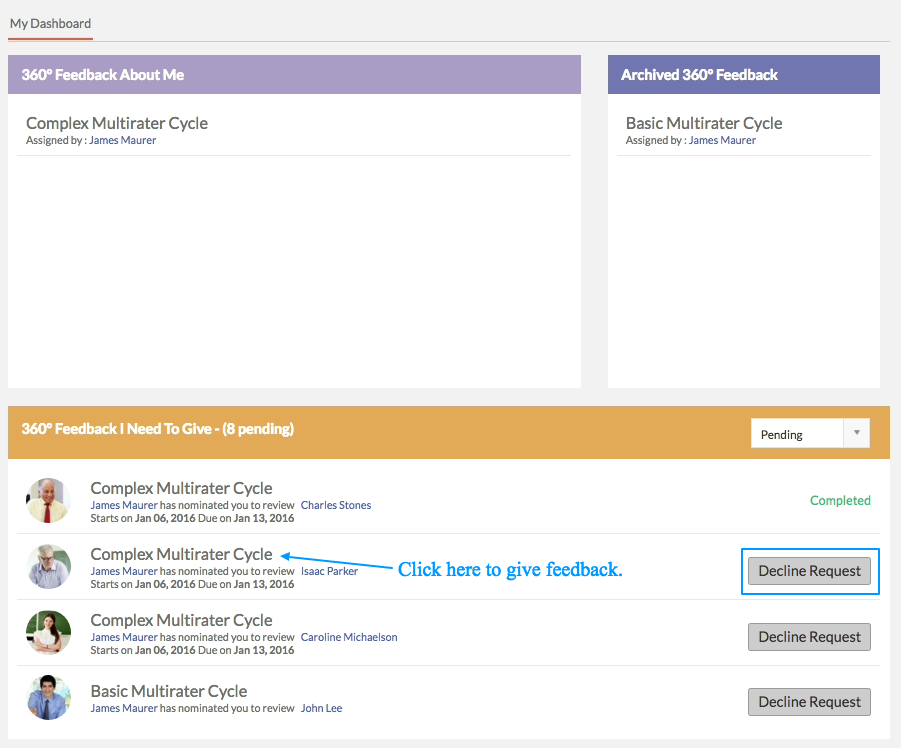 Engagedly's Multirater Dashboard