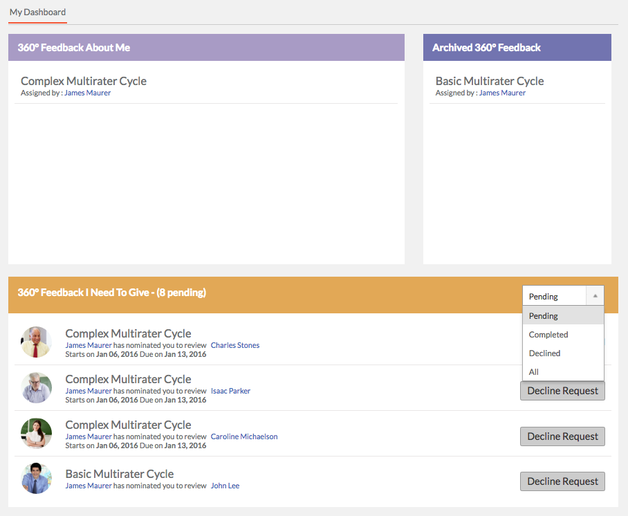 Engagedly's Multirater Dashboard