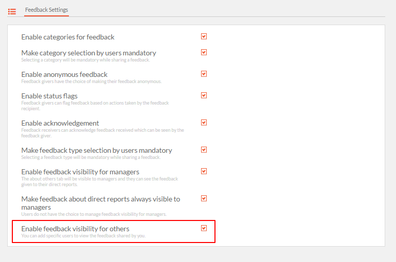 Image of Feedback visibility setting for Others