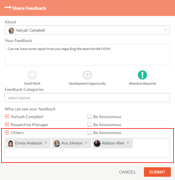 Image of Feedback popup.