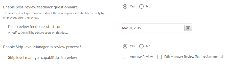 Skip level and post feedback questionnaire