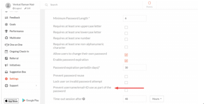 Prevent username and email id password setting
