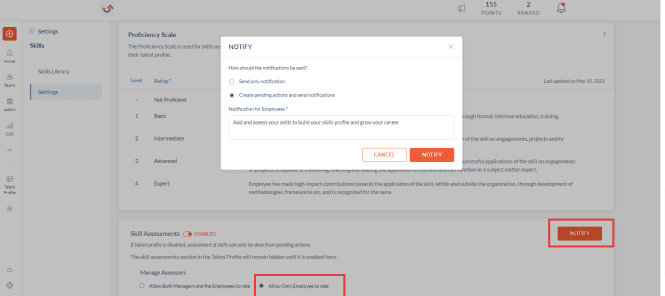 Engagedly send notification and pending action