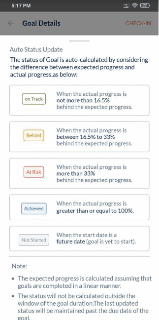 Engagedly Goal Auto Status Update Mobile