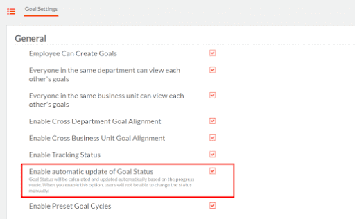Engagedly Goal Settings Menu