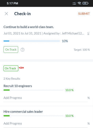 Engagedly Mobile Goal Check In