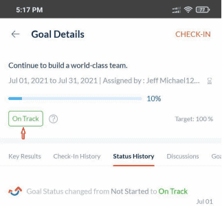 Engagedly Mobile Goal Details page