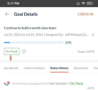 Engagedly Mobile Goal Update Status History