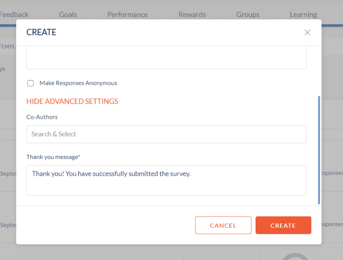 Engagedly survey advanced settings