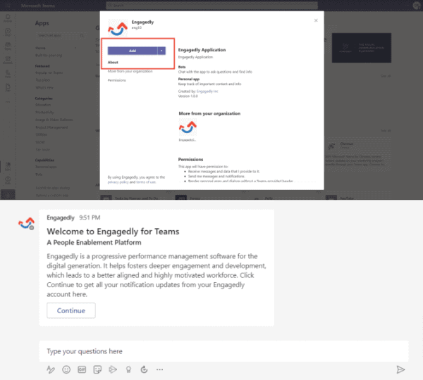 Engagedly teams welcome message