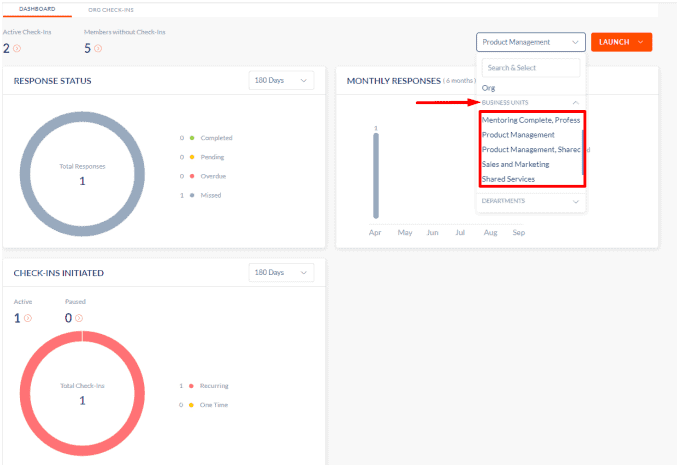 Business units in Admin Dashboard