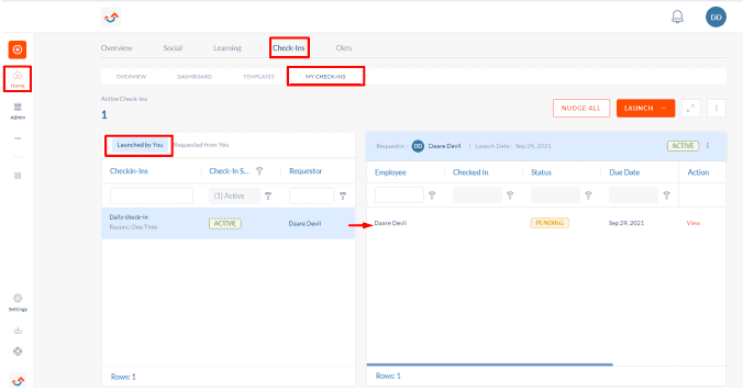 Check-ins launched by you
