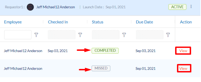 Completed and missed check-ins