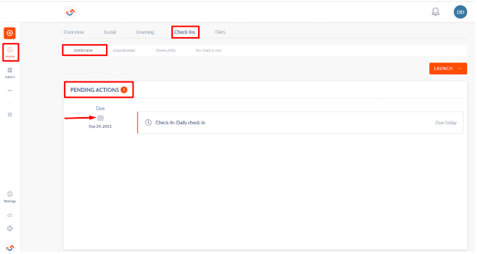 Pending Action widget