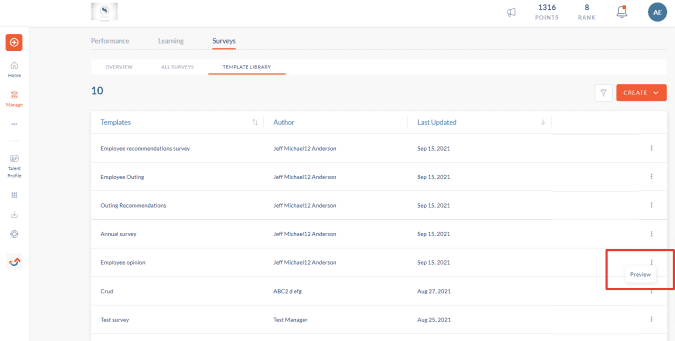 Admin survey preview template