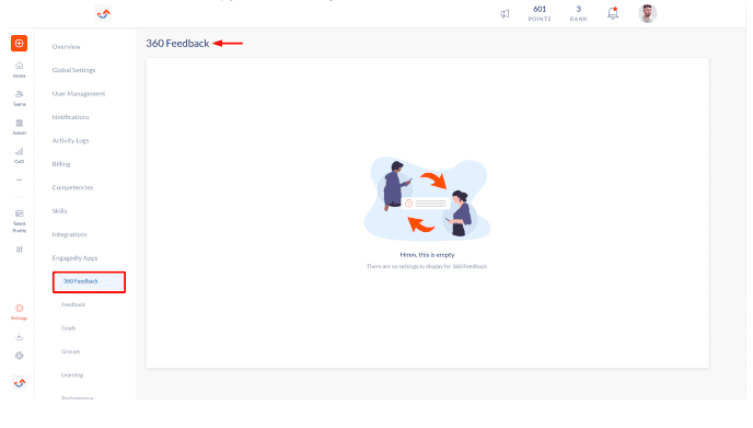 Engagedly 360 degree feedback settings