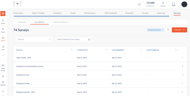 Engagedly admin all surveys