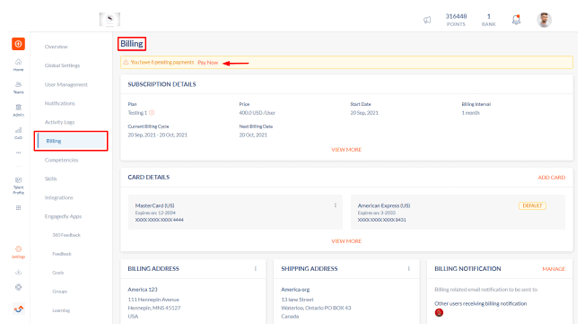 Engagedly application billing details