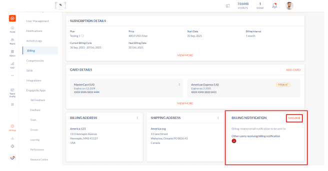 Engagedly billing notification for users