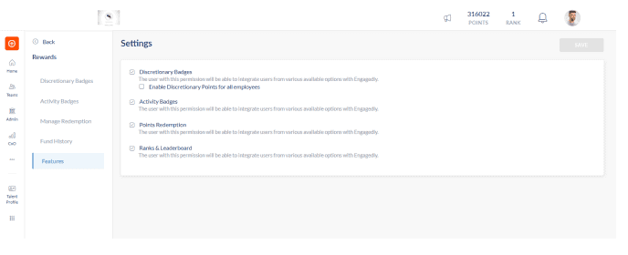 Engagedly gamification settings features