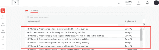 Engagedly survey audit logs