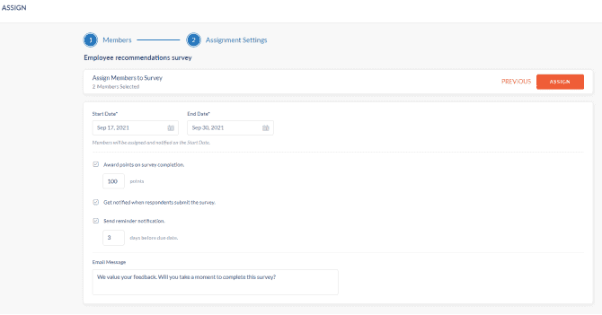 Engagedly survey settings