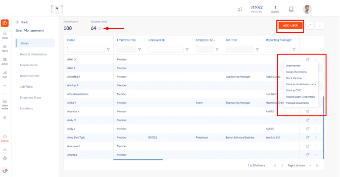 Engagedly user management actions