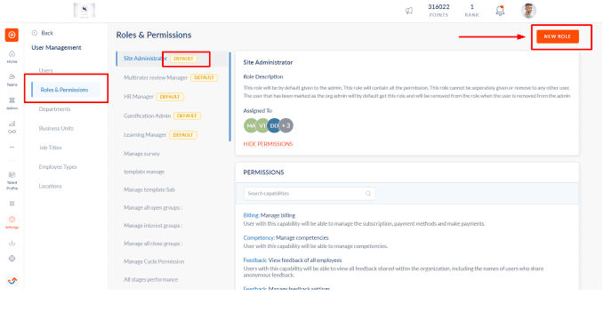 Engagedly user roles and permissions