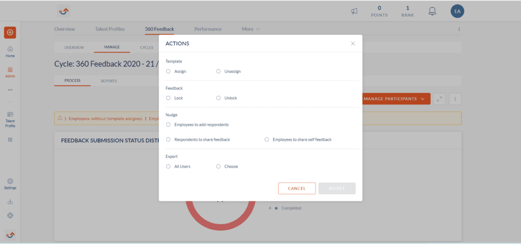 Actions - feedback, nudge, export
