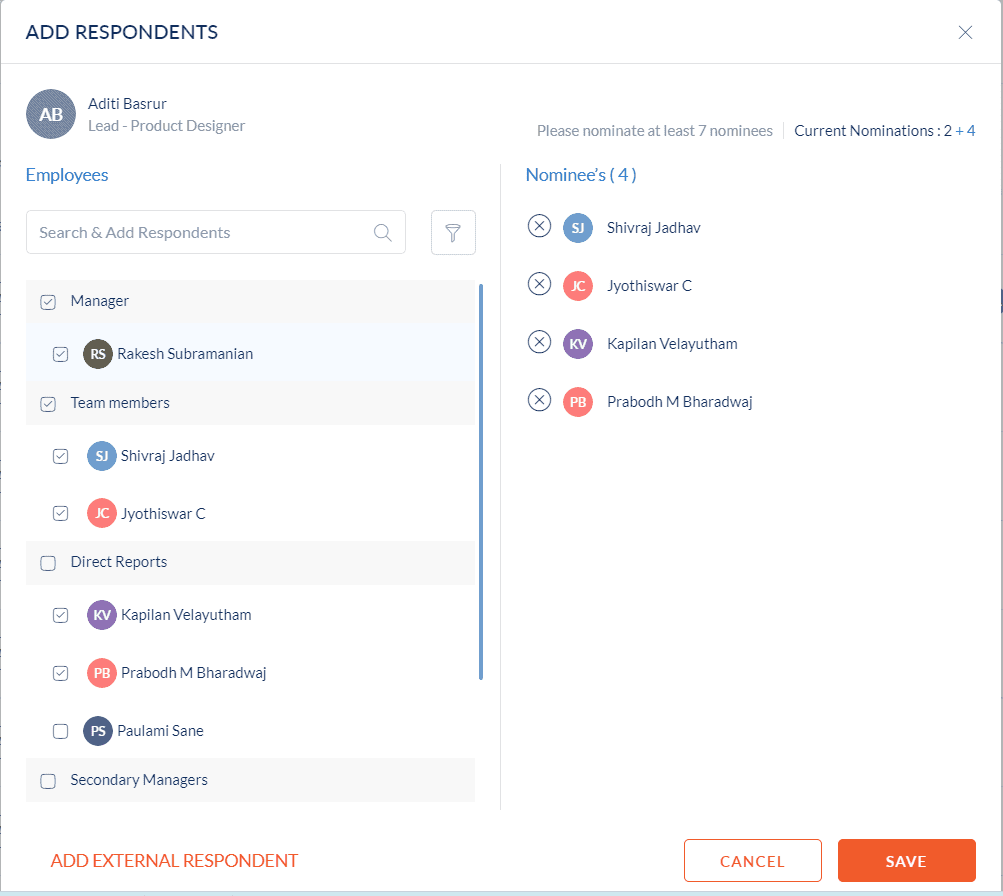 Add respondents