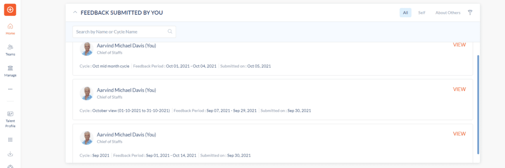 Feedback submitted by you