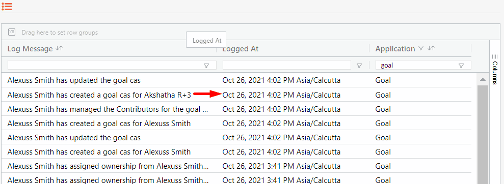 Goal creation date in audit log