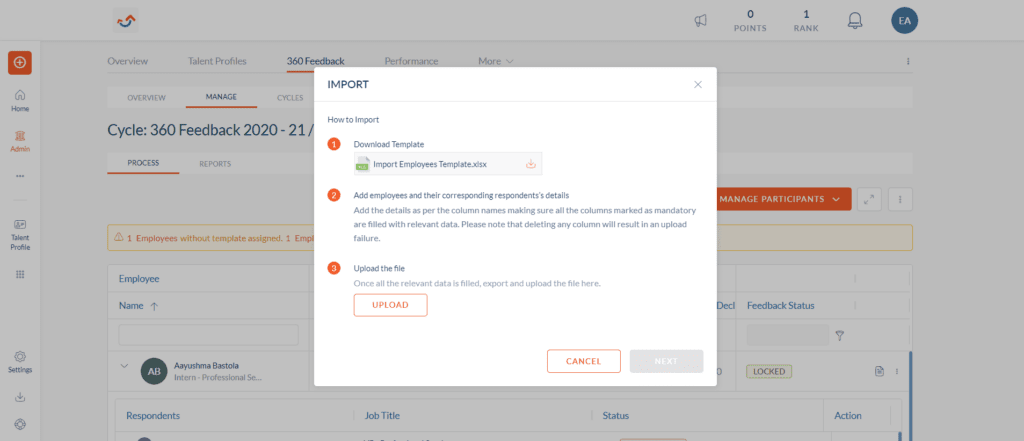 Manage participants.- import