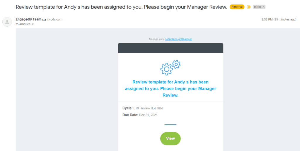 Manager review - email notification, old UI