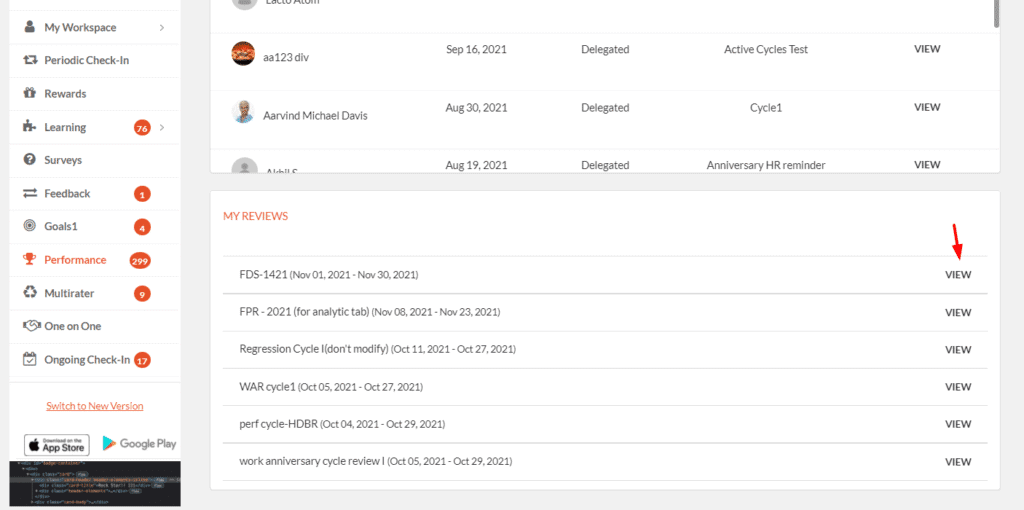 Old UI self reviews