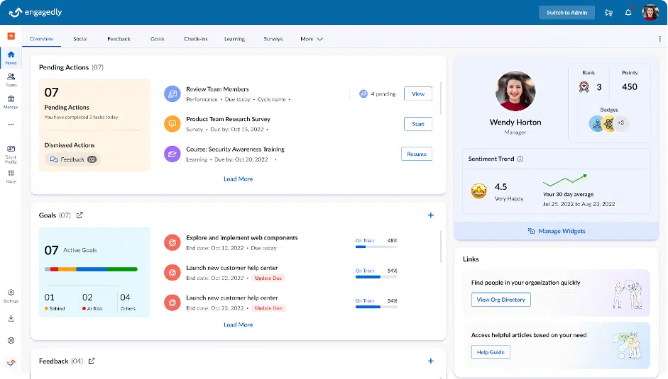 Engagedly dashboard