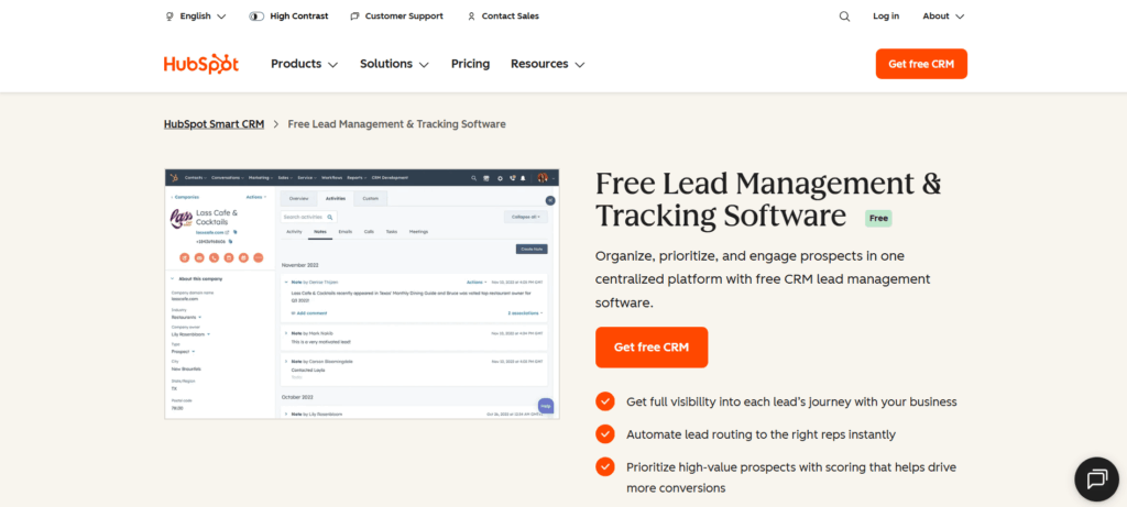 HubSpot CRM - Best for Lead Management